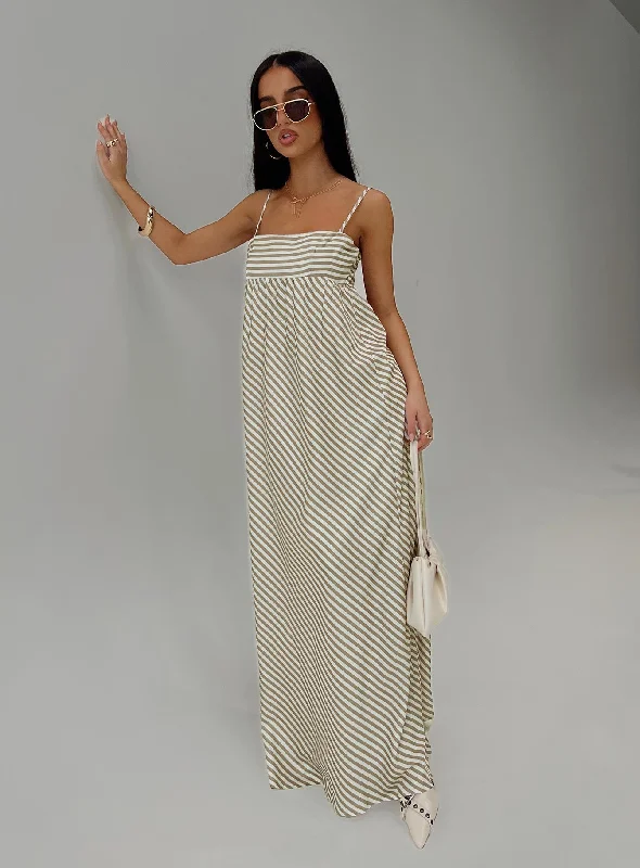 Pansotti Maxi Dress Beige / White Stripe Cozy Open-Back Maxi Dress