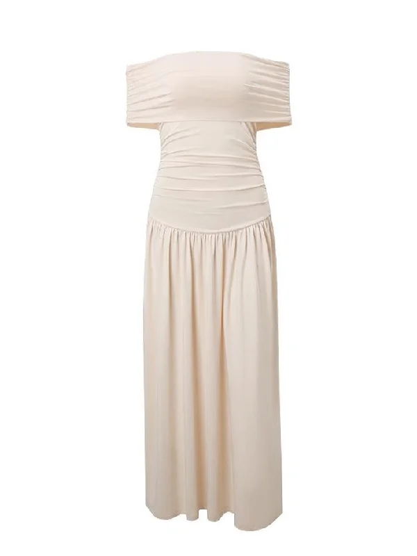 Pleated Slim Backless Solid Maxi Dress Cozy Maxi Dress with Slit