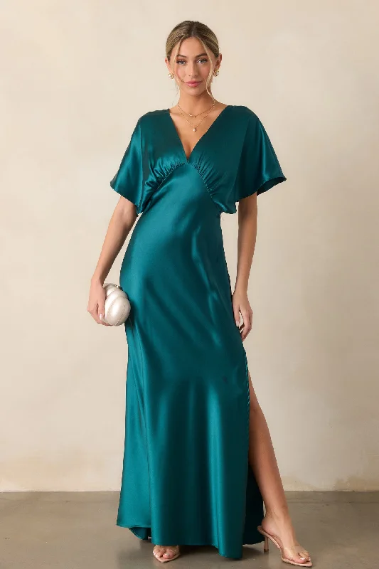 Serenity Calling Teal Satin Maxi Dress Stylish Off-Shoulder Maxi Dress