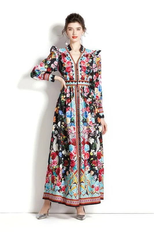 Floral Vintage Long Maxi Dress Elegant Tiered Maxi Dress