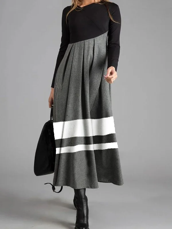 Simple Casual Loose Color Matching Maxi Dress Stylish Maxi Dress with Pleats