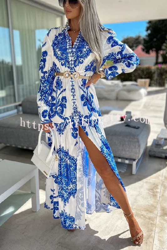 Lilipretty Sunshine on The Horizon Baroque Print Maxi Dress Fashionable High-Waist Maxi Dress