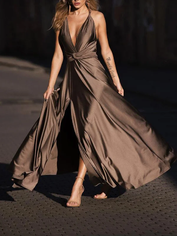 V-neck Halter Elegant Party Maxi Dress Comfortable Maxi Dress with Belt