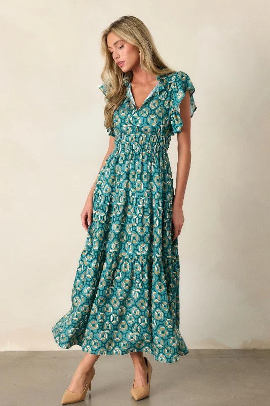 Vintage Vow Green Ruffle Sleeve Maxi Dress Elegant Sleeveless Maxi Dress