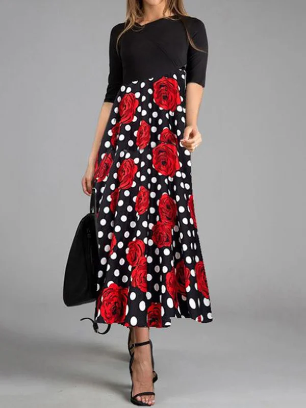 Vintage Elegant Floral Maxi Dress Stylish Maxi Dress with Frills