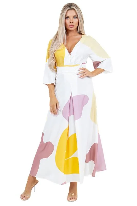 Yellow Lilac White Maxi Dress Elegant Maxi Dress with Slit