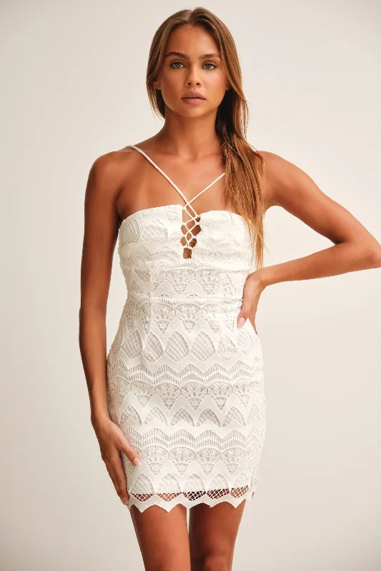 Alyssa Lace Mini Dress White Stylish Short Sleeve Mini Dress