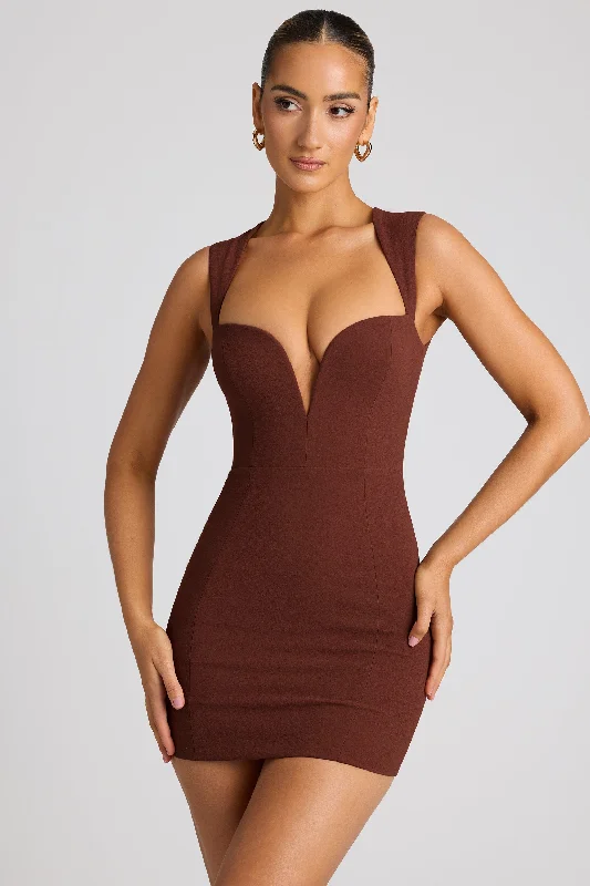 Heart Cut Out Mini Dress in Chocolate Brown Cozy Satin Mini Dress