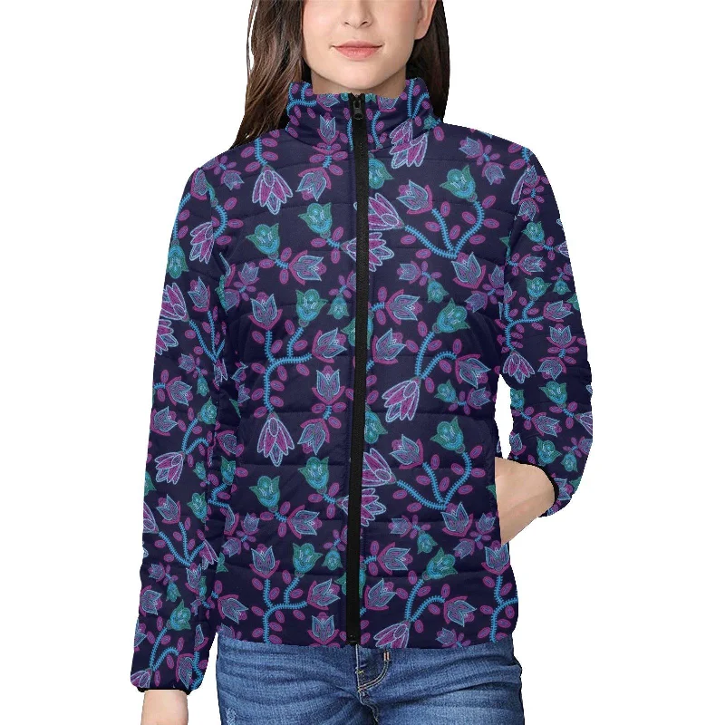 Beaded Blue Nouveau Women's Stand Collar Padded Jacket Quilted Jacket Puffer Jacket Insulated Jacket