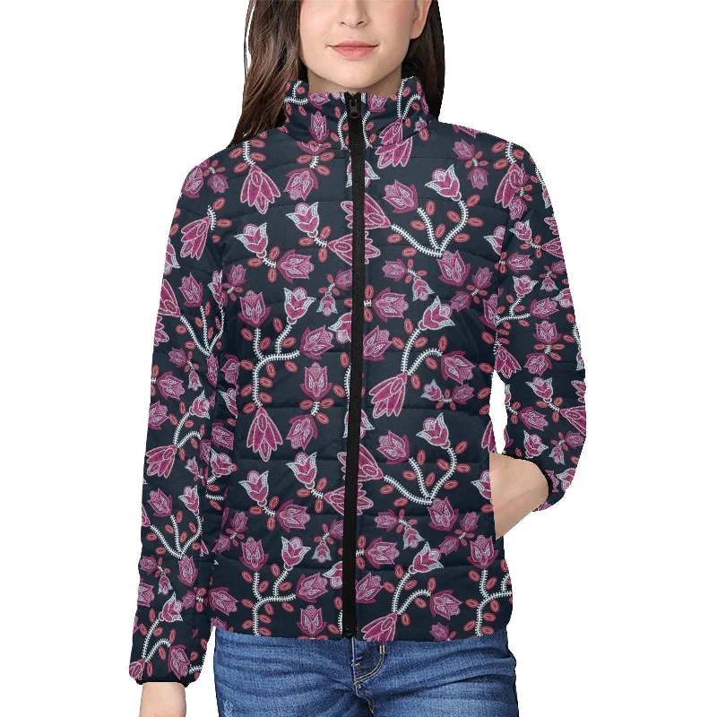 Beaded Pink Women's Stand Collar Padded Jacket Stand-Up Collar Roll-Neck Collar Turtle Neck