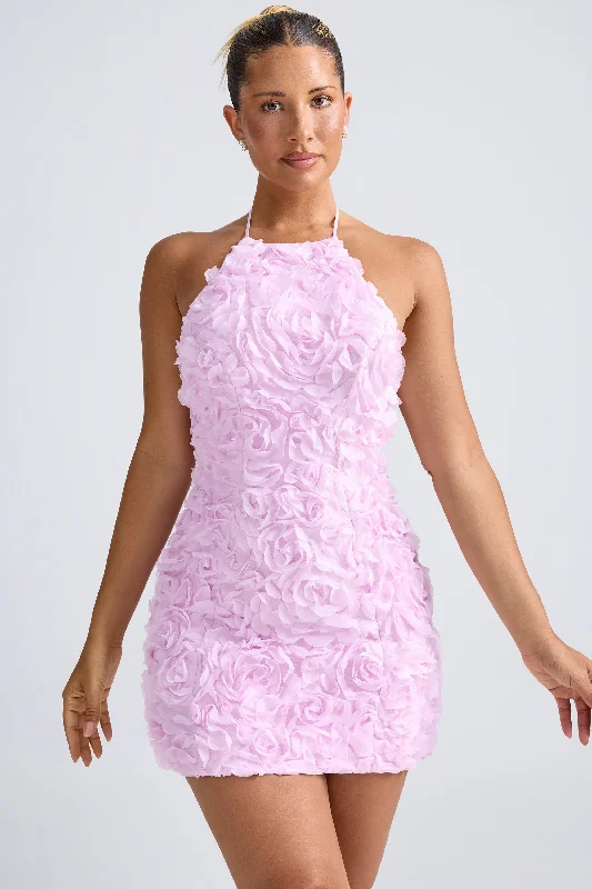 Floral-Appliqué Halterneck A-Line Mini Dress in Lilac Stylish Sweetheart Neck Mini Dress