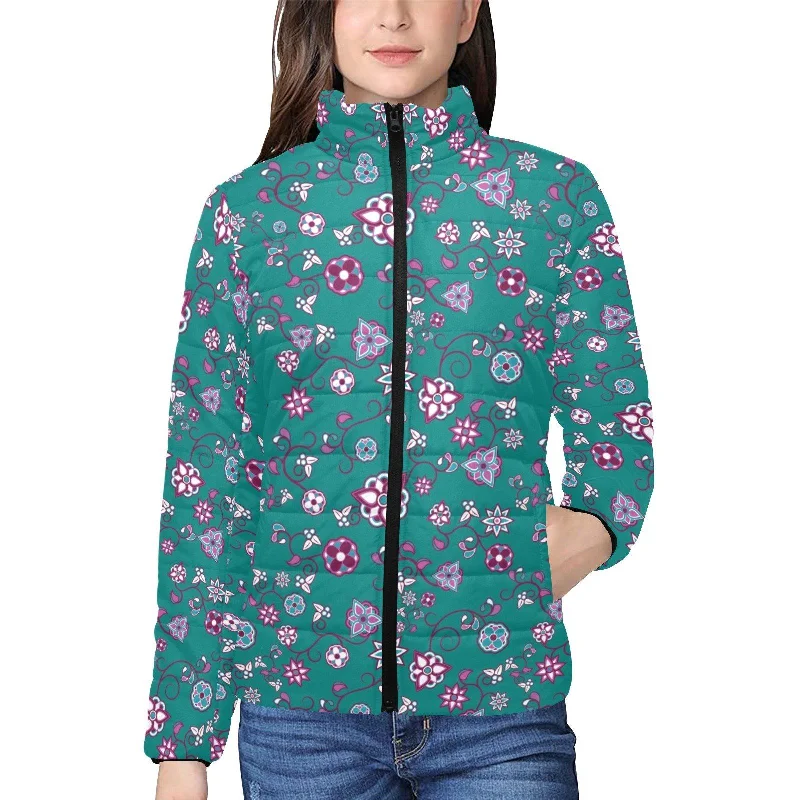 Burgundy Bloom Women's Stand Collar Padded Jacket Anorak Shell Jacket Lightweight Jacket