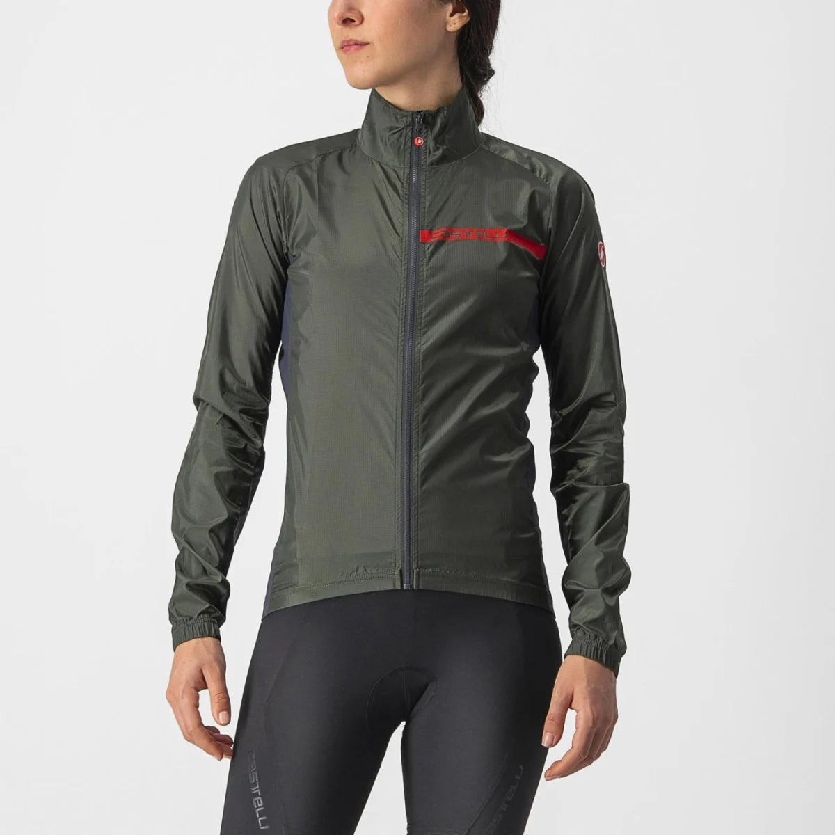 Castelli Squadra Stretch Jacket Women's - Military Green/Dark Grey Snapped Jacket Toggled Jacket Drawstring Jacket