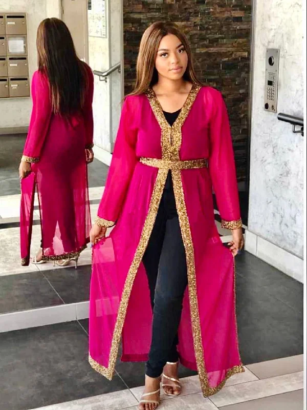 Beaded Long Drape/Jacket /Cape - PINK Chenille Jacket Brocade Jacket Lace Jacket