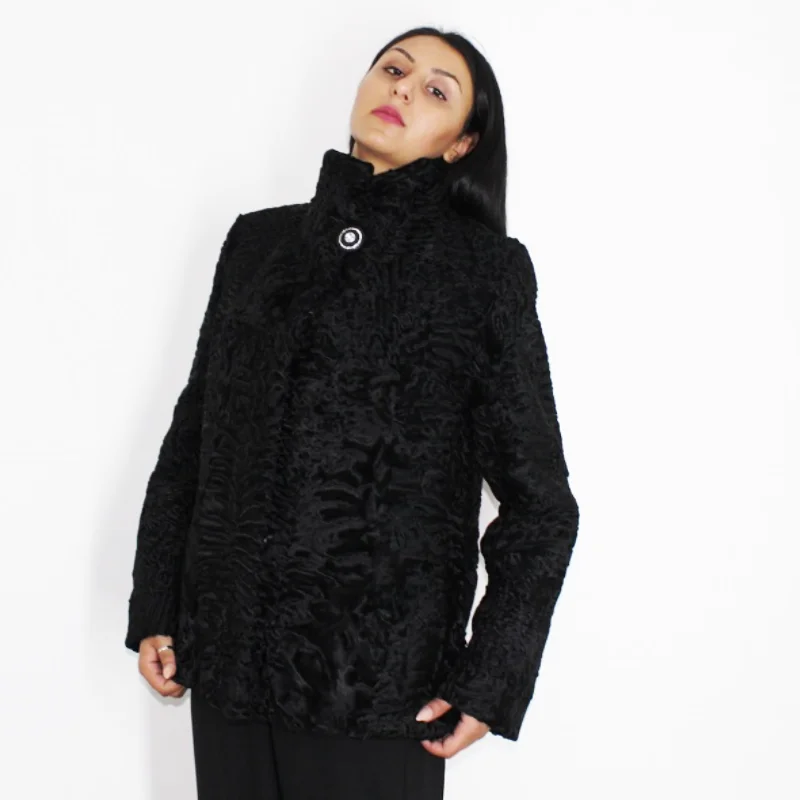 FI Astrakhan black jacket Ribbed Jacket Pleated Jacket Ruffled Jacket