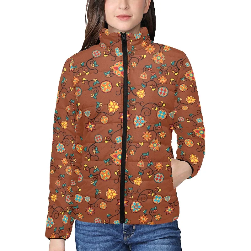 Fire Bloom Shade Women's Stand Collar Padded Jacket Cotton Fabric Linen Fabric Terry Fabric