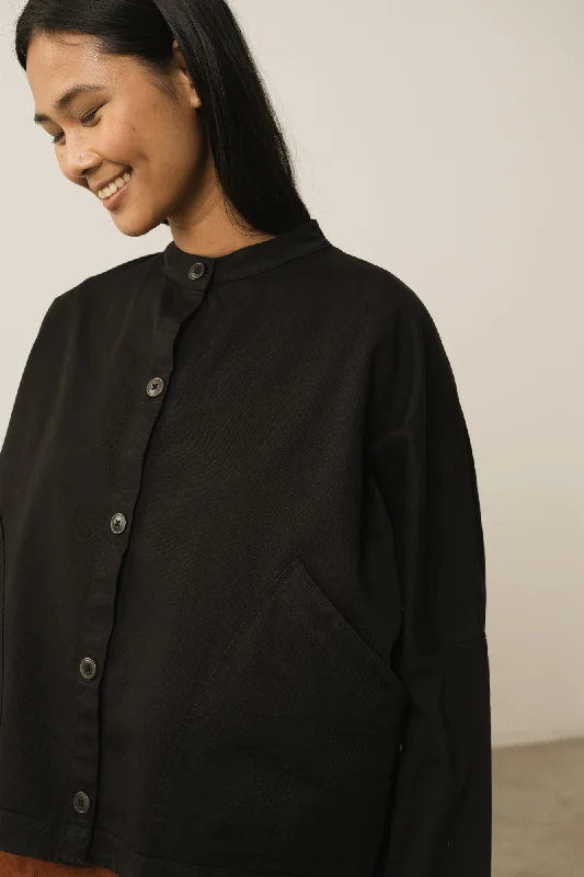 Henny Organic Cotton Henny Jacket In Black Ribbed Jacket Pleated Jacket Ruffled Jacket