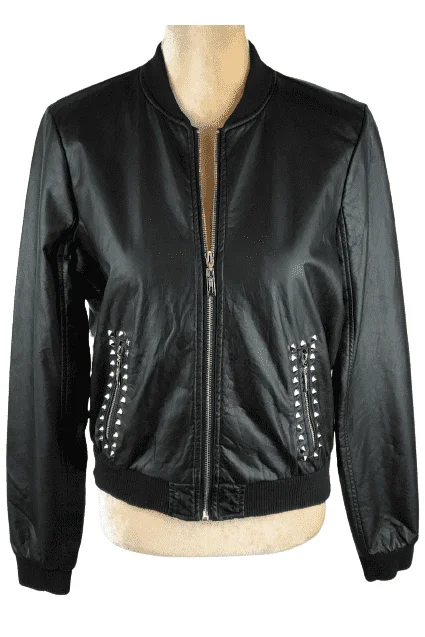 JOUJOU women's black faux leather jacket size M Chenille Fabric Brocade Fabric Lace Fabric