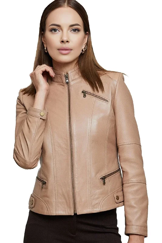 Leona Fossil Tan Leather Jacket For Women Mesh Jacket Canvas Jacket Denim Jacket