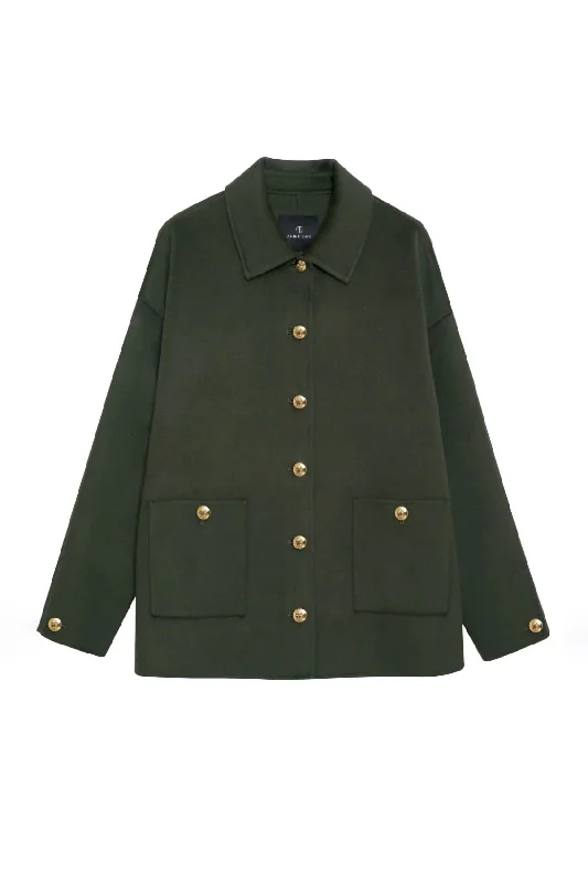 Luca Jacket - Olive Green Front Pockets Side Pockets Patch Pockets