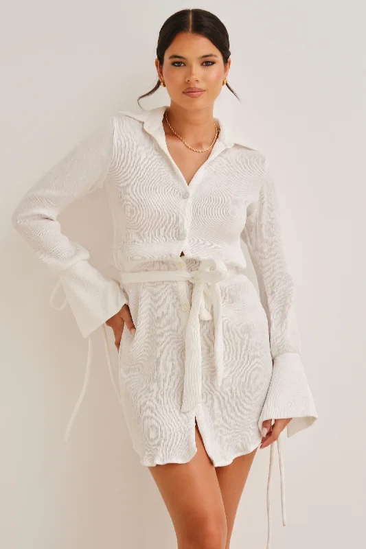 Lumen Tie Front Mini Dress White Comfortable Linen Mini Dress