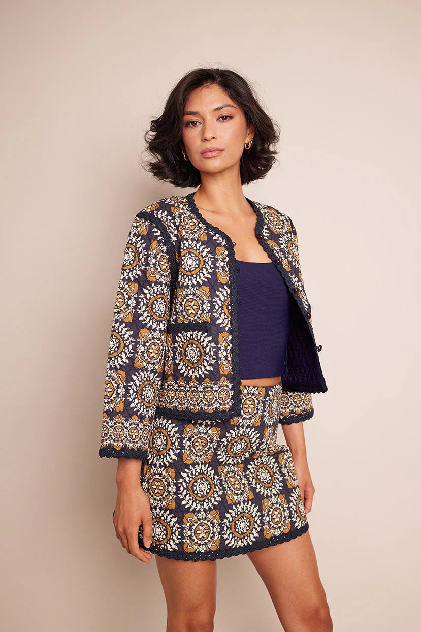 Marissa Jacket - Blue Med Tile Ribbed Jacket Pleated Jacket Ruffled Jacket