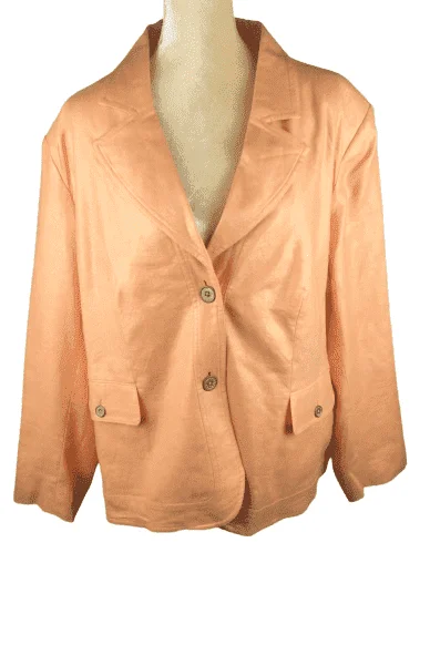 Dialogue women's peach jacket size 2X Front Pockets Side Pockets Patch Pockets