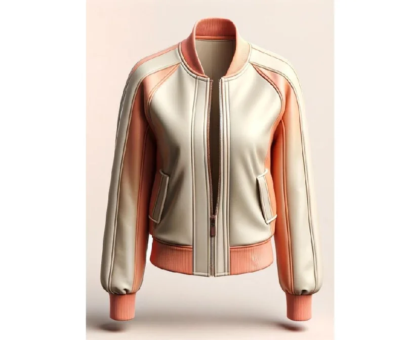 Peach & White Leather Jacket For Women Faux Fur Fabric Real Fur Fabric Shearling Fabric