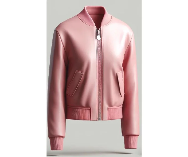 Pink Slim Fit Bomber Leather Jacket For Women Denim Jacket Leather Jacket Suede Jacket