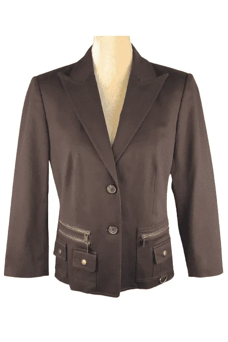 Michael Kors women's brown, blazer jacket size 10 Zippered Front Buttoned Front Snap Front