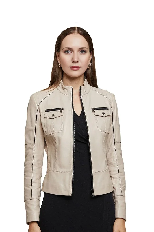 Priscilla Beige Leather Jacket for Women Satin Jacket Silk Jacket Chiffon Jacket