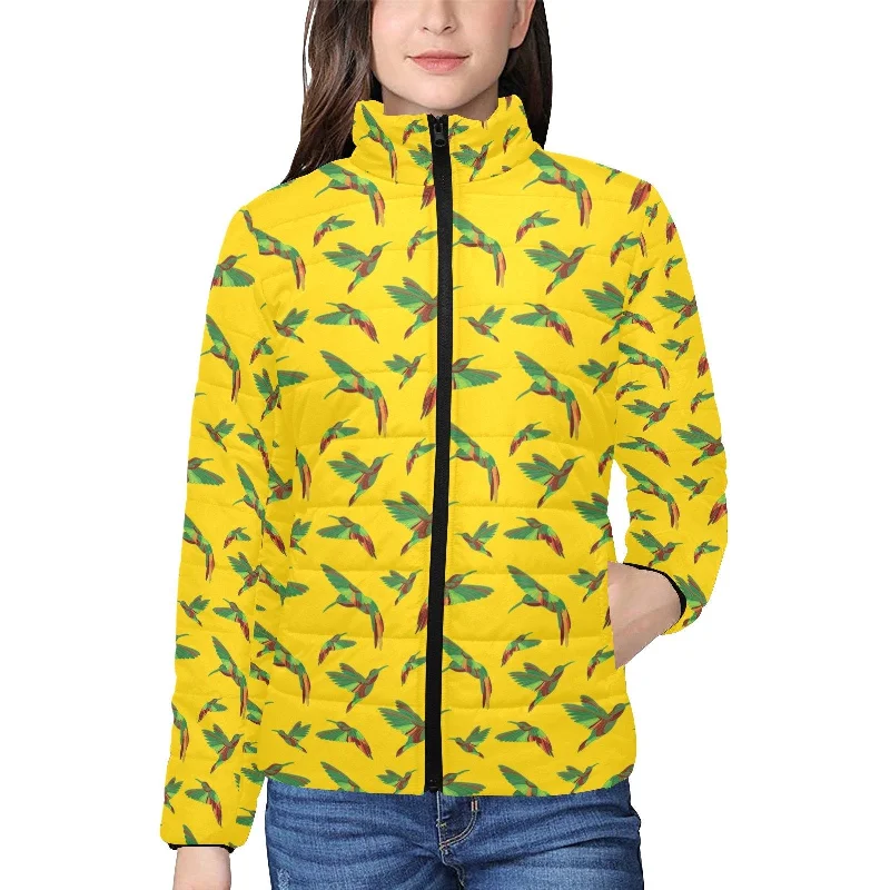 Red Swift Yellow Women's Stand Collar Padded Jacket Toggled Jacket Drawstring Jacket Belted Jacket