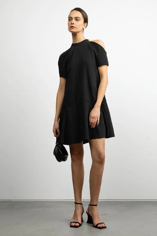 SHORT SLEEVE MOCKNECK MINI DRESS Stylish Short-Sleeve Mini Dress