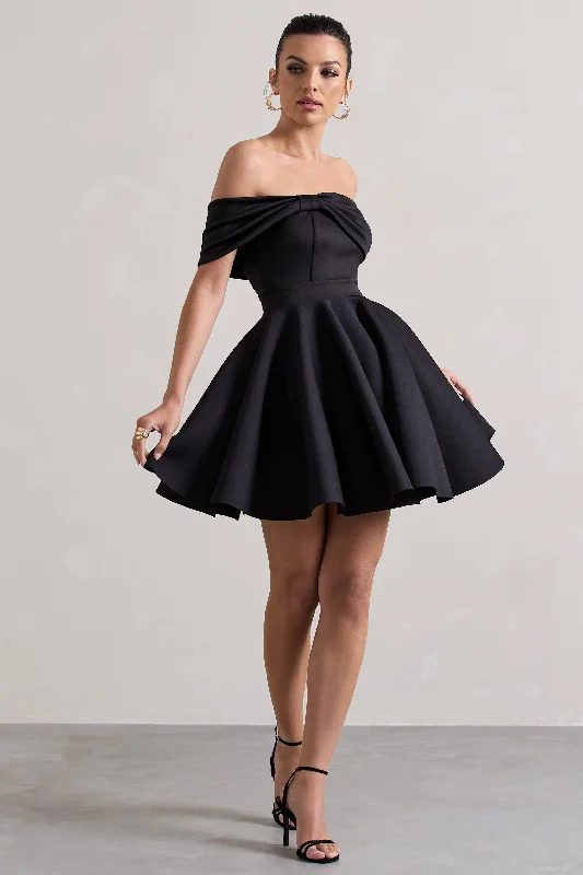 Snowfall | Black Bardot Bow Skater Mini Dress Trendy Tulle Mini Dress