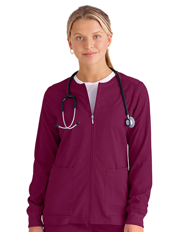 Spandex Stretch -  Women's Gianna Warm-Up Scrub Jacket Front Pockets Side Pockets Patch Pockets