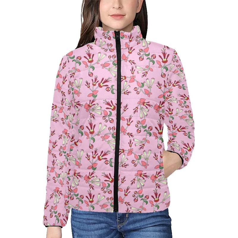 Strawberry Floral Women's Stand Collar Padded Jacket Fleece Jacket Down Jacket Feather Jacket