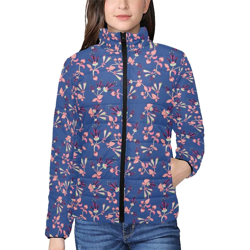 Swift Floral Peach Blue Women's Stand Collar Padded Jacket Rayon Jacket Velvet Jacket Corduroy Jacket