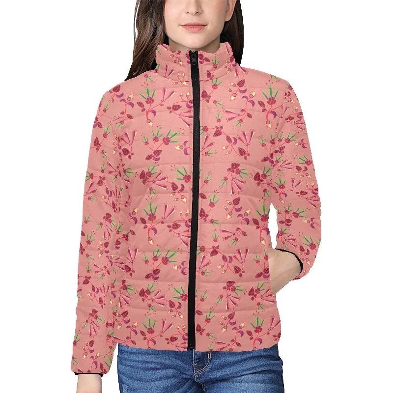 Swift Floral Peach Rouge Remix Women's Stand Collar Padded Jacket Plaid Jacket Tartan Jacket Houndstooth Jacket