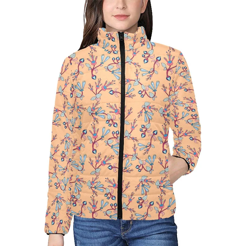 Swift Floral Peache Women's Stand Collar Padded Jacket Denim Jacket Leather Jacket Suede Jacket