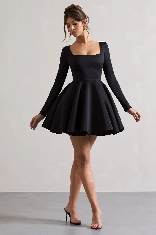 Winslet | Black Square-Neck Skater Mini Dress Chic Bohemian Mini Dress