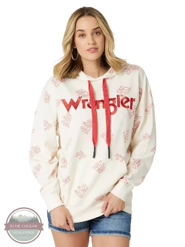 Wrangler Women's Star Rodeo White Hoodie Hoodie with Hem Fringe Bohemian Relaxed