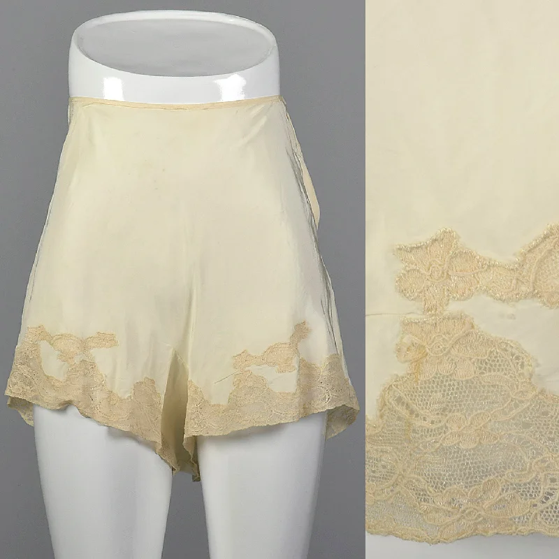 1940s Cream Tap Pants with Lace Trim Elegant Trouser Pants