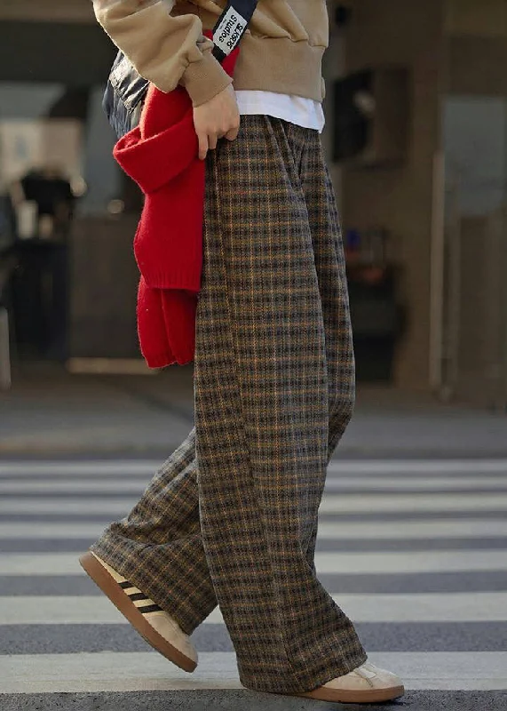 2024 New Plaid High Waist Wide Leg Pants Fall Winter Stylish Elastic Waist Pants