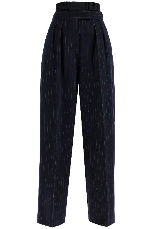 Striped Pants With 'piro  - Blue Elegant Wool Trousers