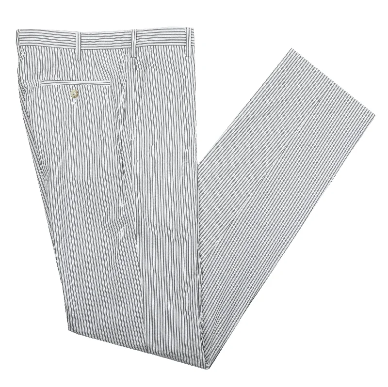 Algiers Gray / White Seersucker Casual Pant Trendy Wide-Leg Pants