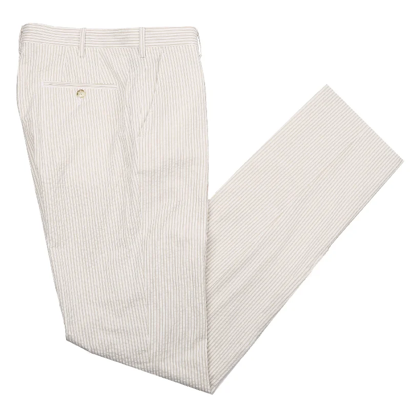 Algiers Tan / White Seersucker Casual Pant Classic Straight-Leg Pants