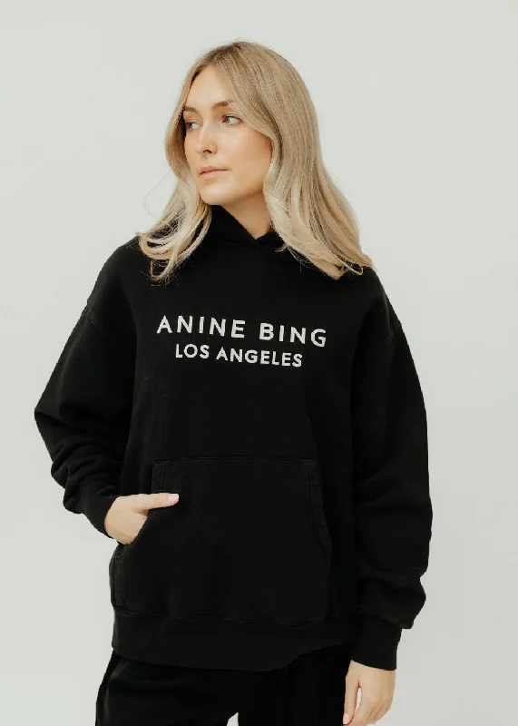 Anine Bing Alto Hoodie in Black Hoodie with High Neck Warm Protective