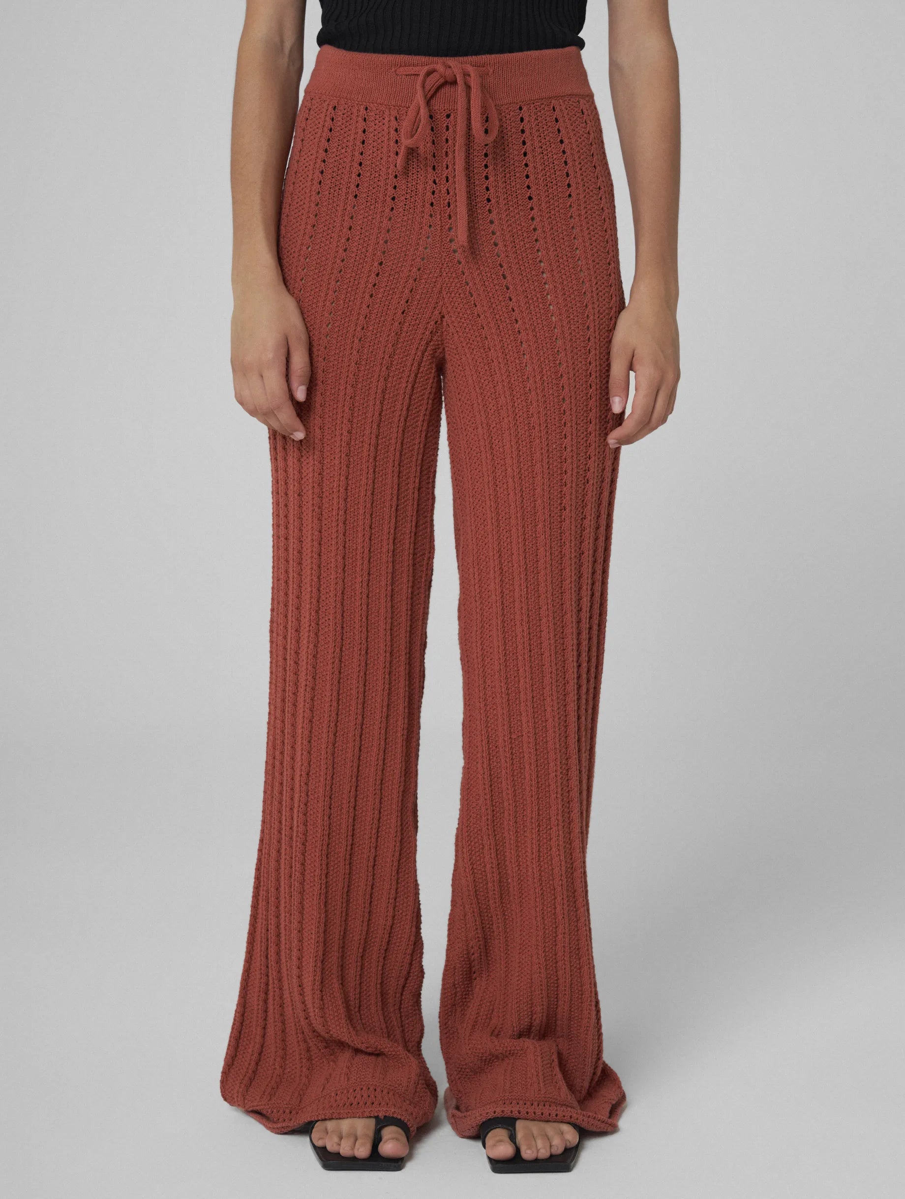 AYA Hand-crochet wide pants brick Stylish Slim Trousers