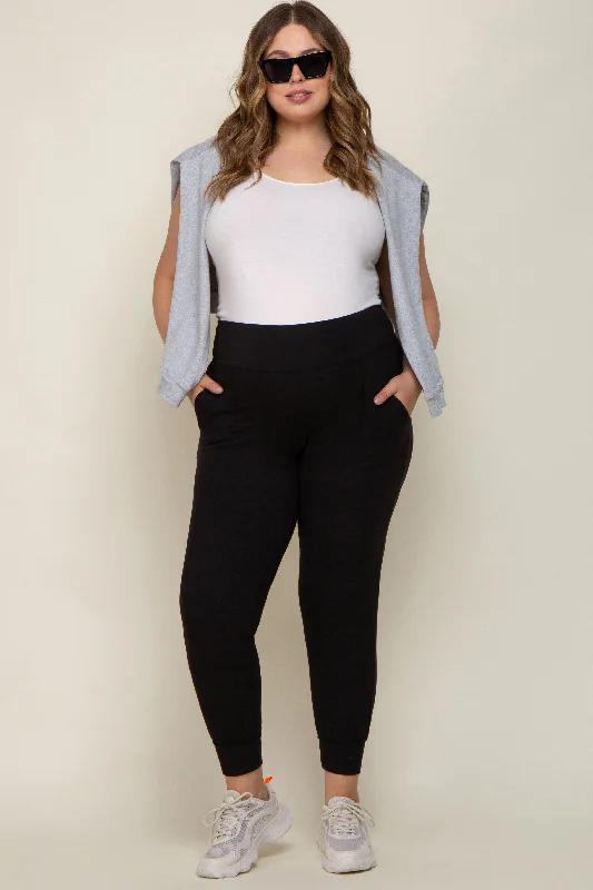 Black Soft Knit Maternity Plus Jogger Pants Comfortable Jogger Trousers