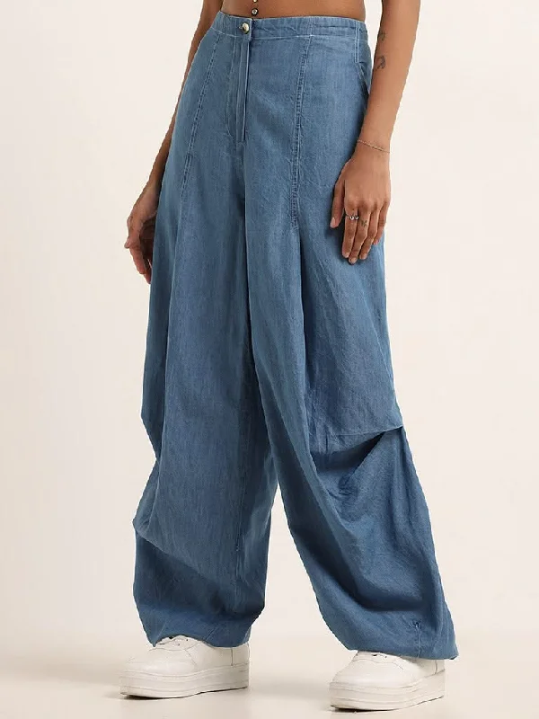 Bombay Paisley Blue Baggy High-Rise Pants Casual Skinny Fit Pants